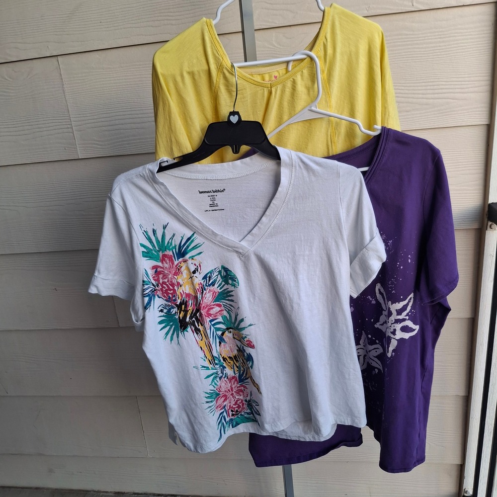 Woman Within Plus Size 1X 22/24 T-Shirt Bundle Tropical Starfish Yellow Lot of 3